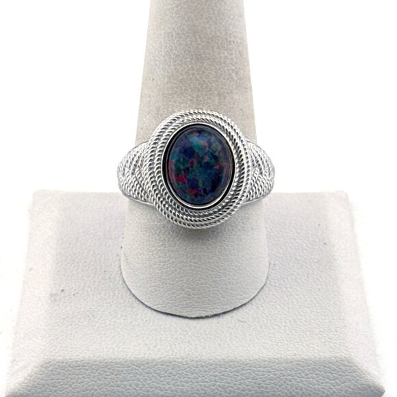 Estate Sterling Silver 925 Ring Size 10 Oval Opal Triplet Inlay Boho Artisan 8.3 - Picture 1 of 8